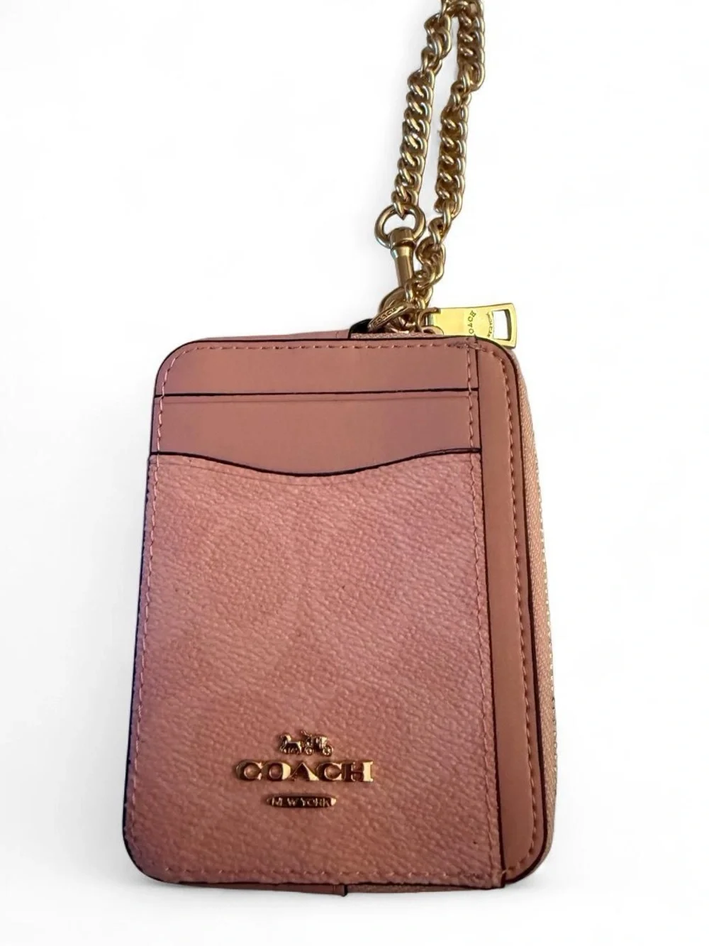 Coach Blush Pink Zip Card Case with Gold Logo
